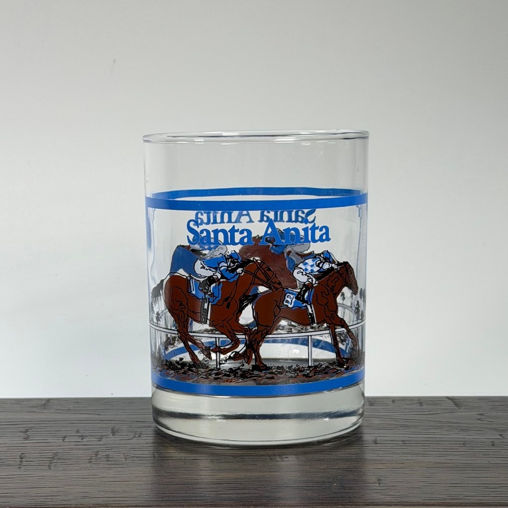 VTG Libbey Glass Santa Anita Lowball Whisky Double Old Fashioned Horse Racing